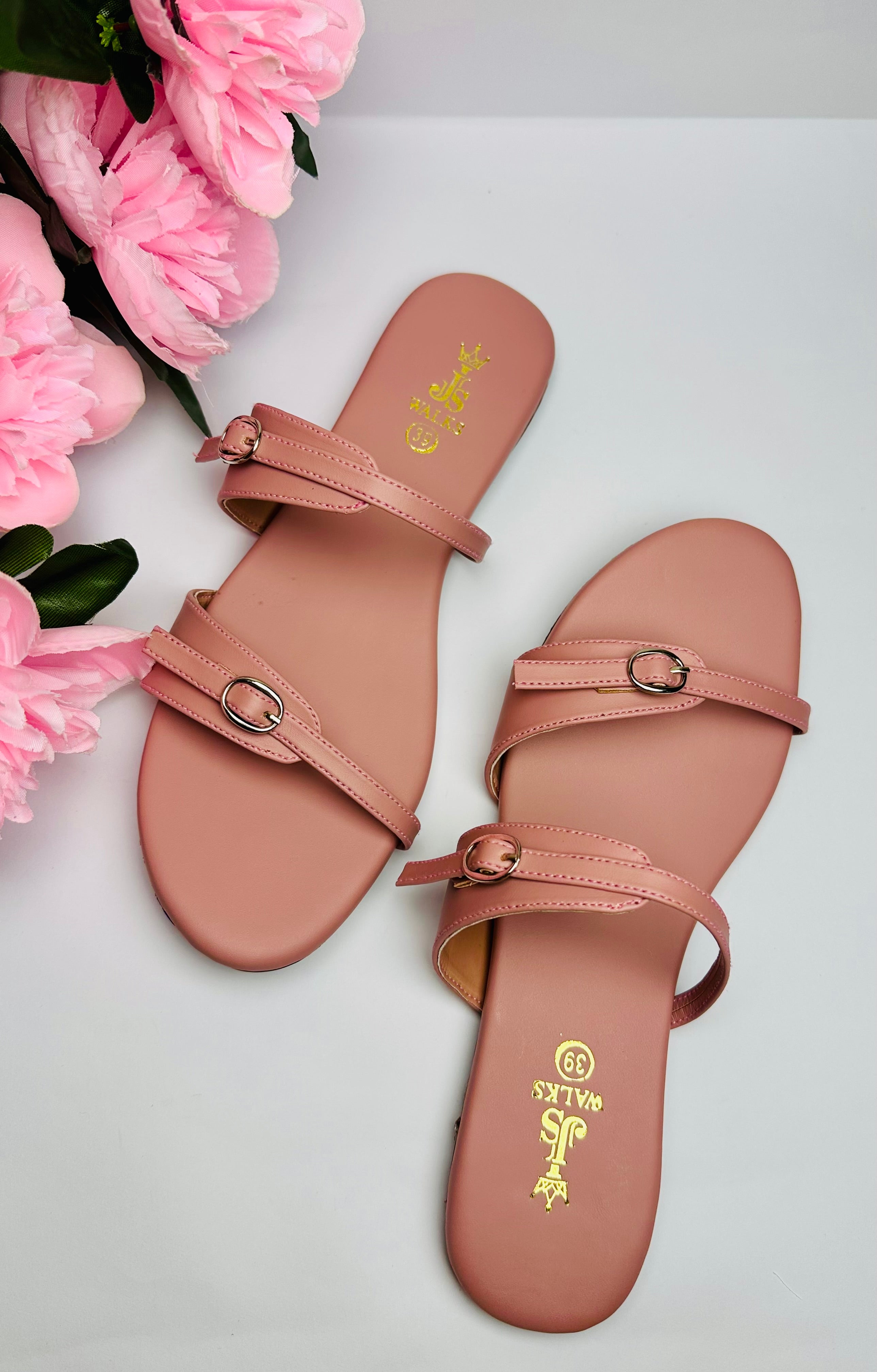 Rosé Double Strap Slides