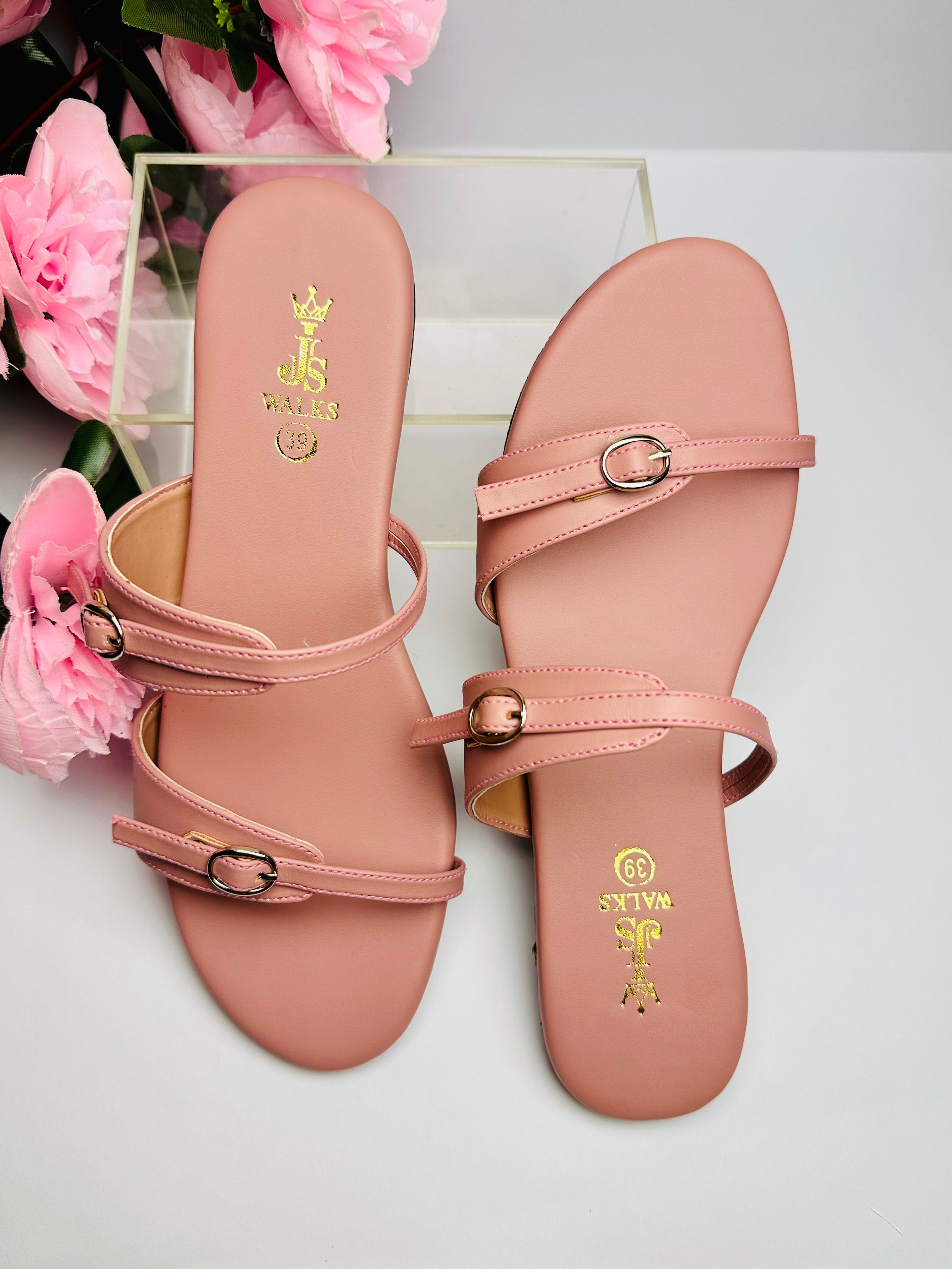 Rosé Double Strap Slides