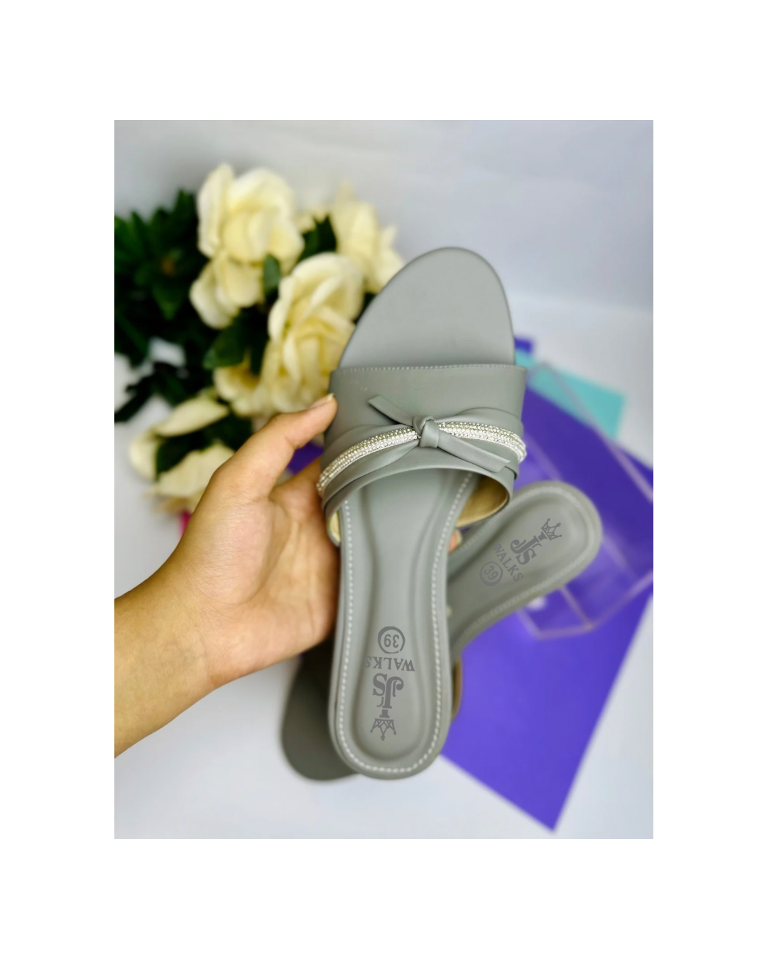 Grey Sparkle Party Slippers