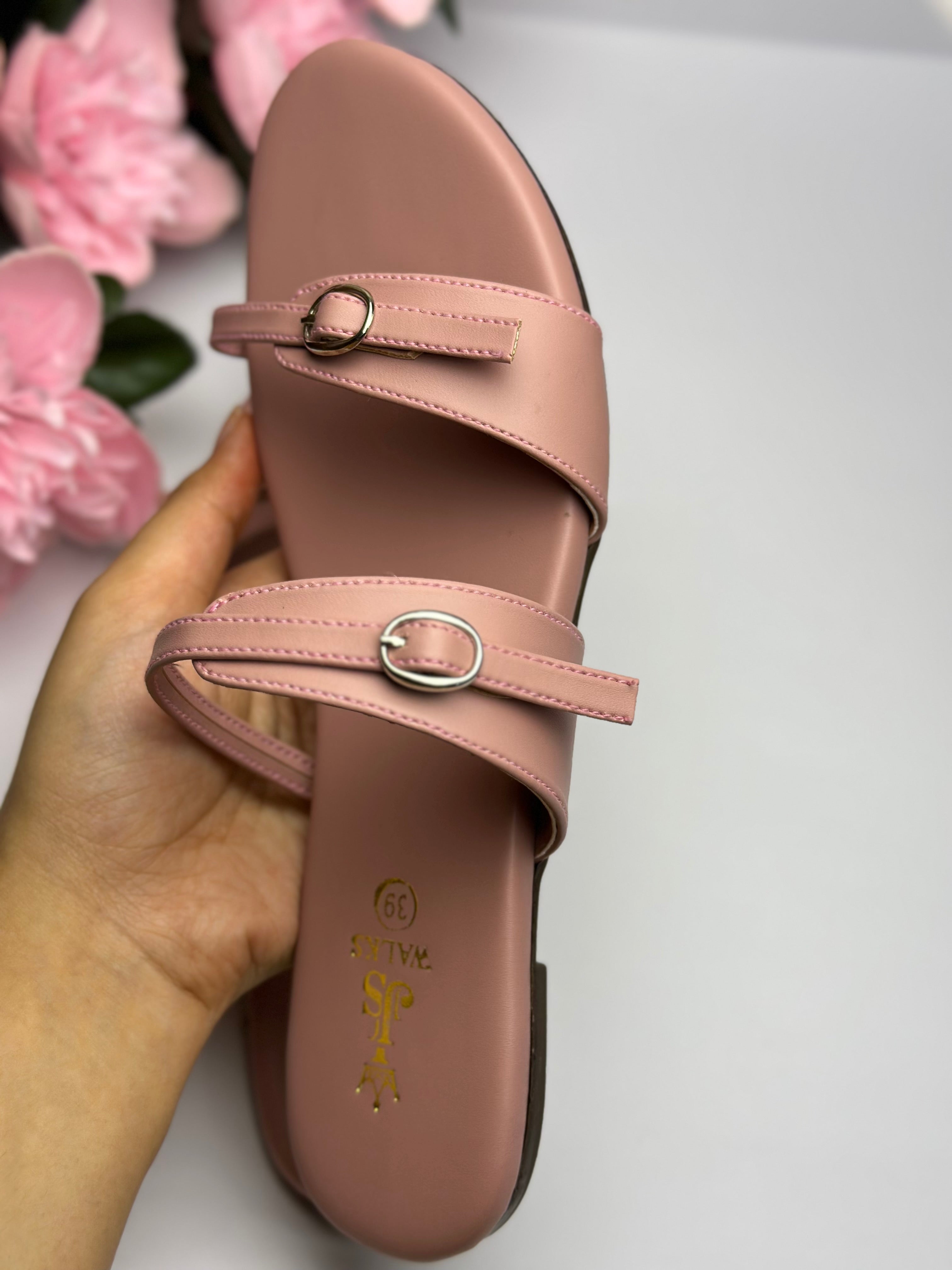 Rosé Double Strap Slides
