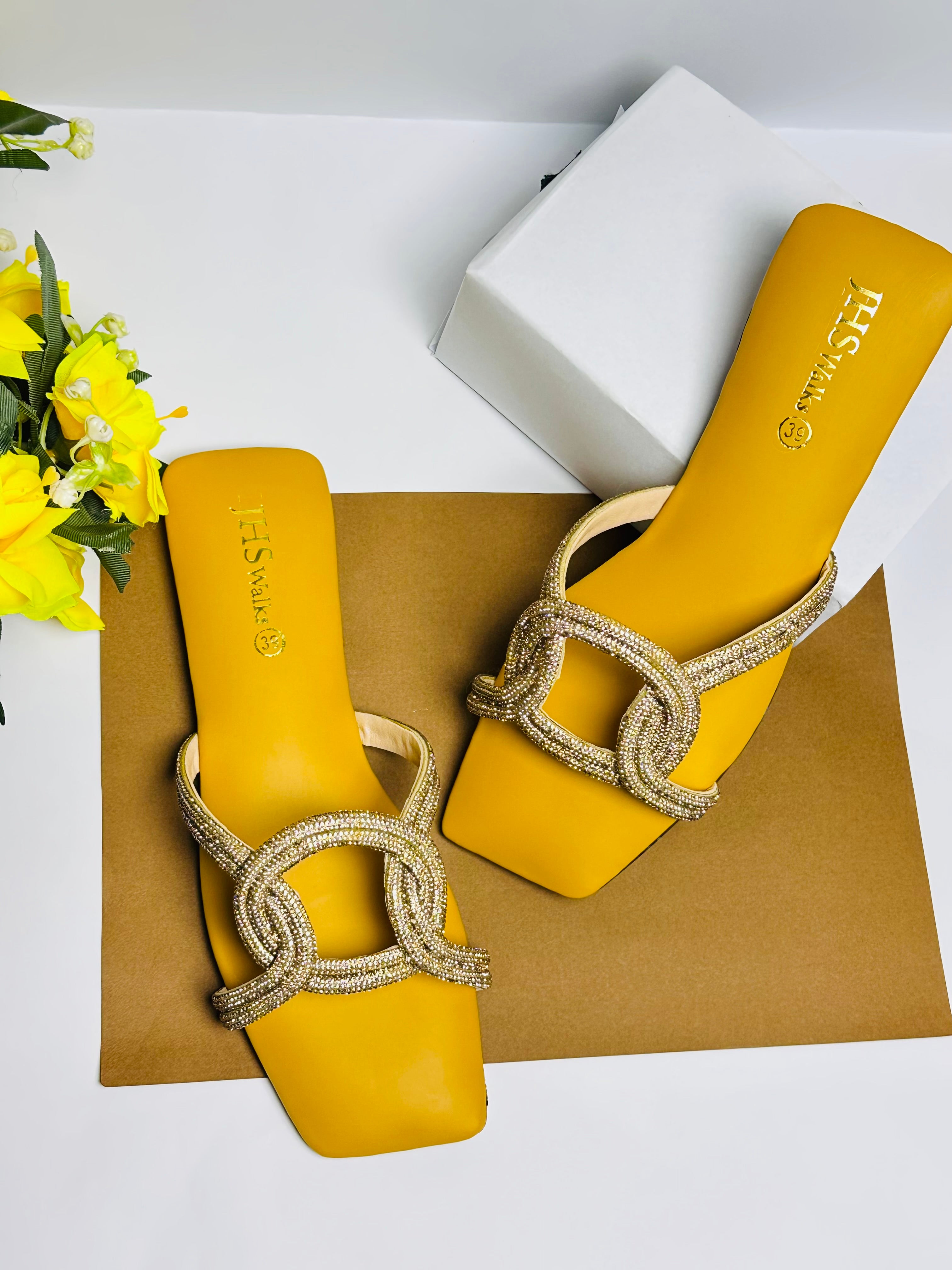 Mustard Glam Stone Party Slippers