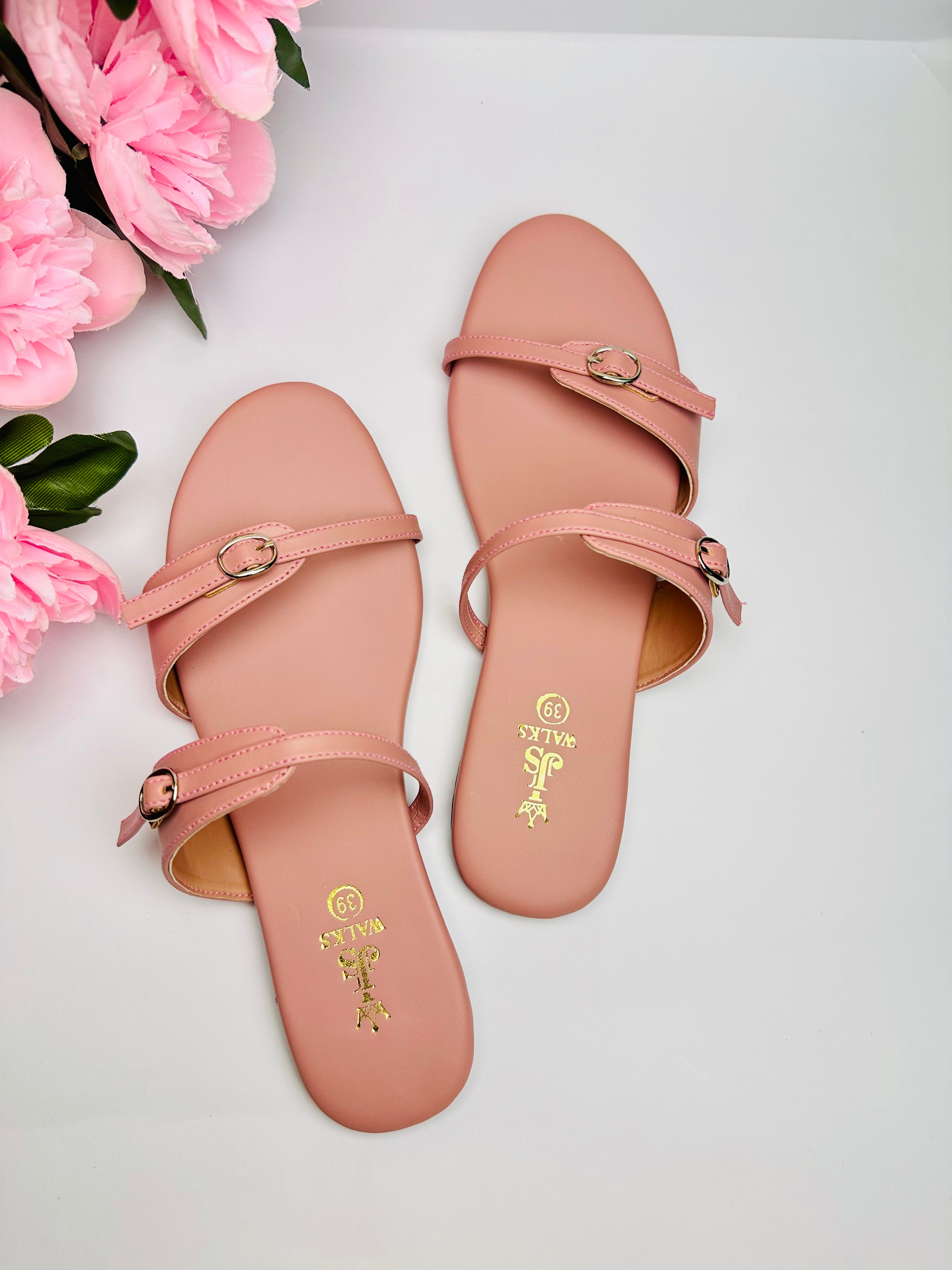 Rosé Double Strap Slides