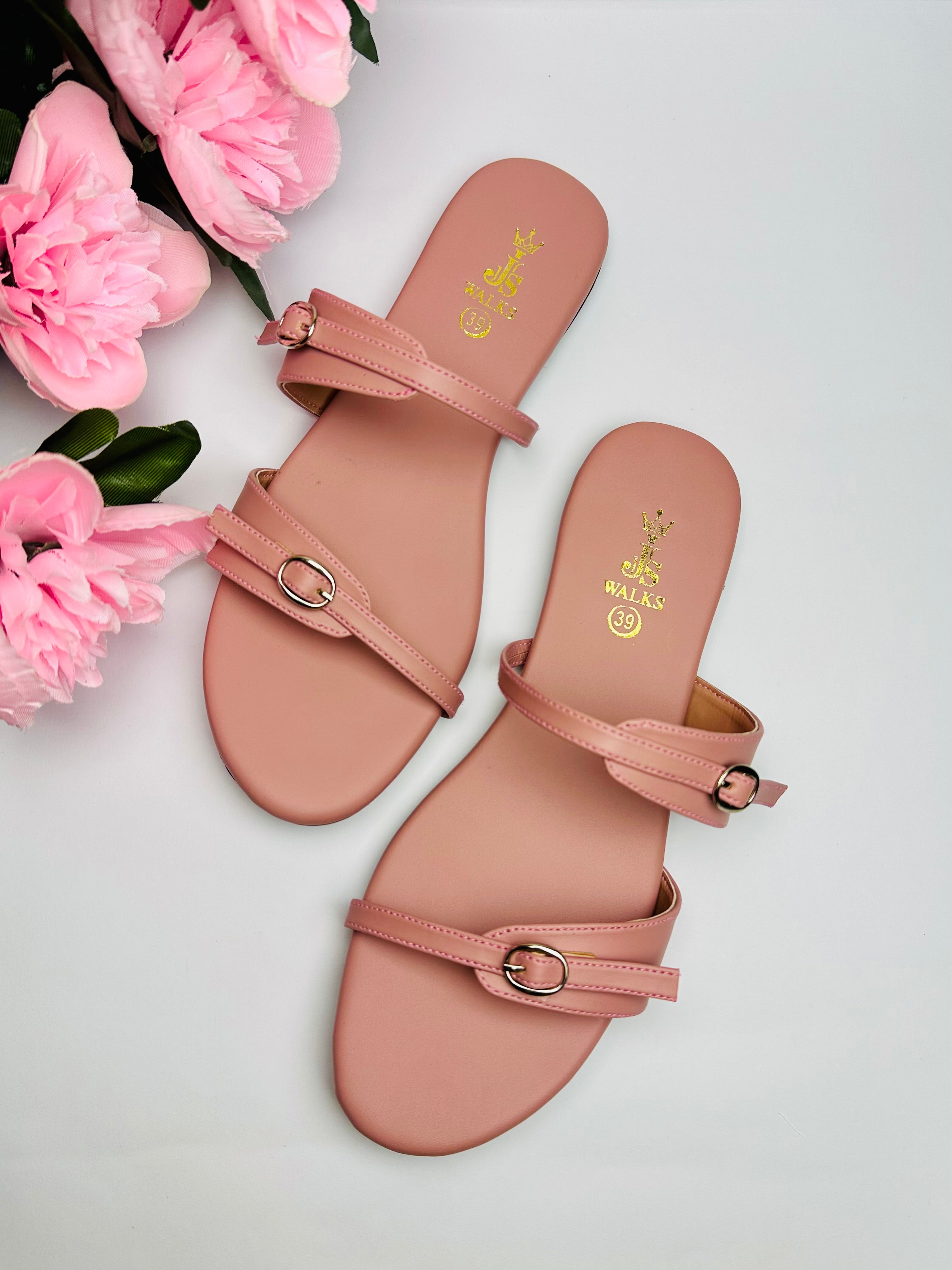 Rosé Double Strap Slides
