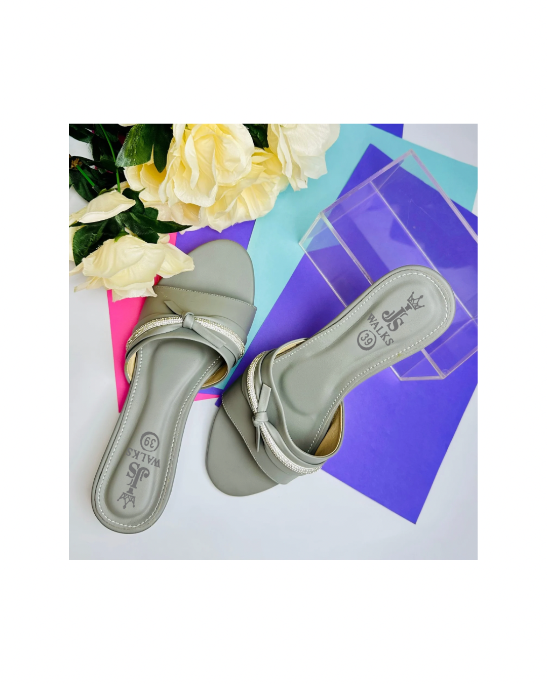 Grey Sparkle Party Slippers