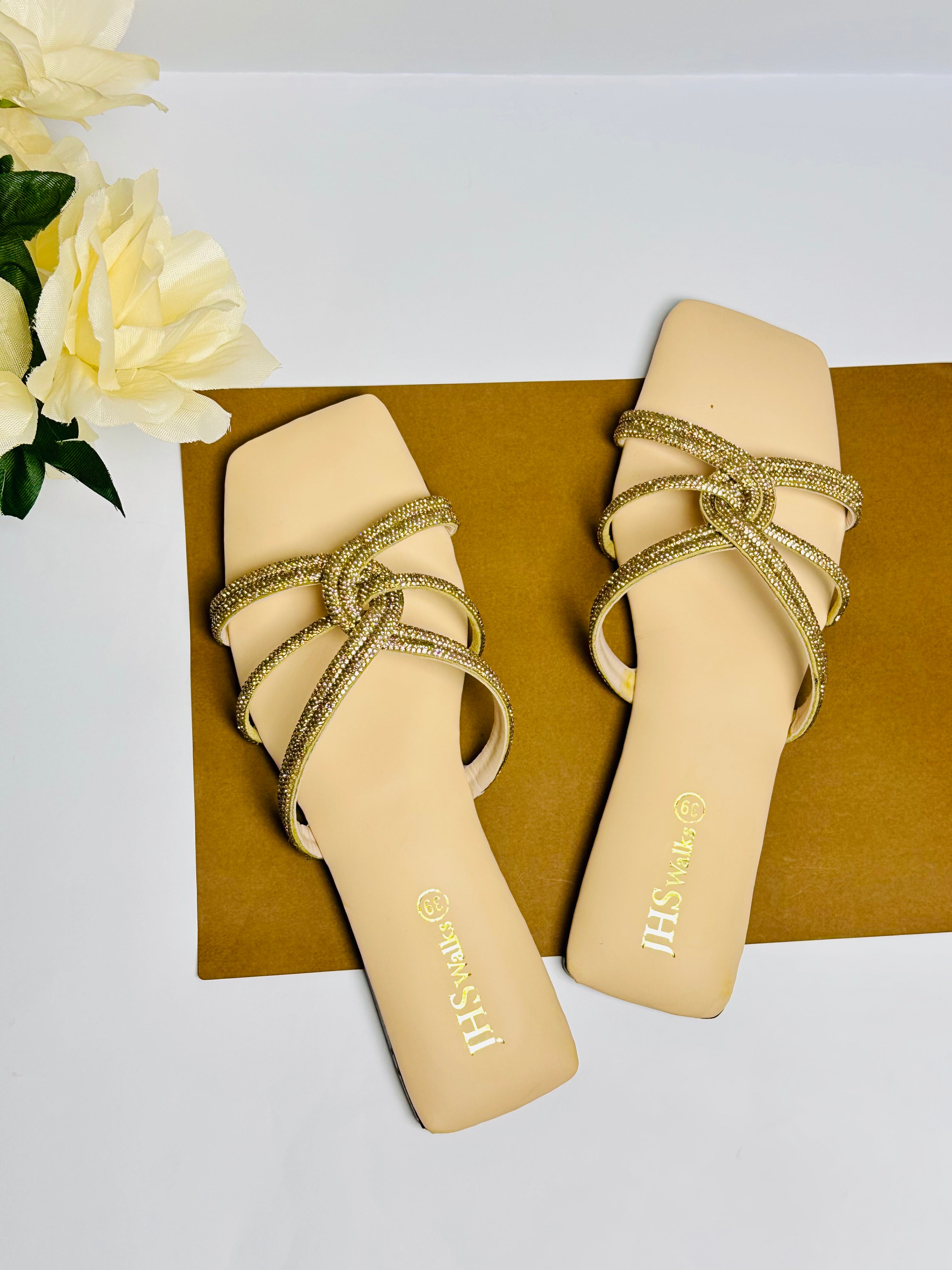Duck White Crystal Stone Party Slippers