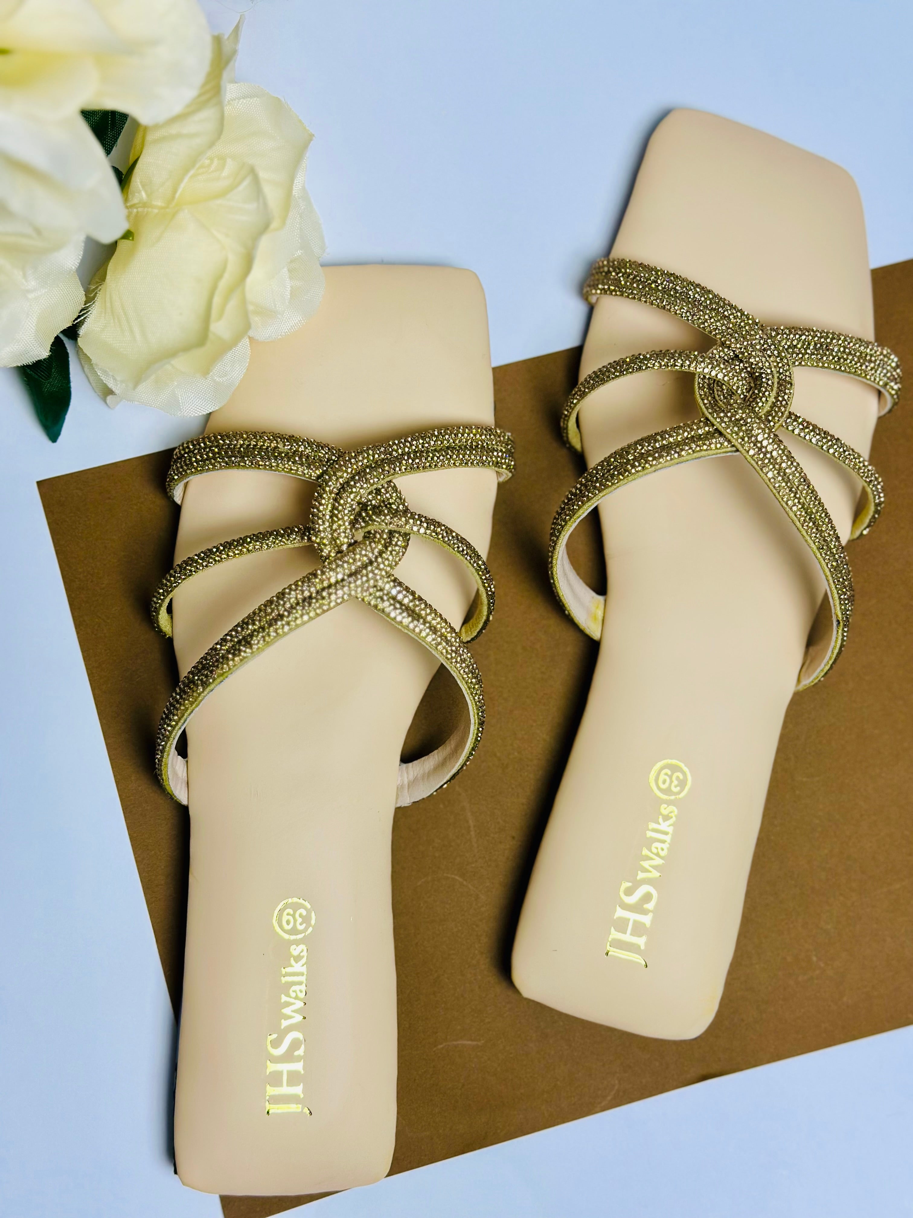 Duck White Crystal Stone Party Slippers
