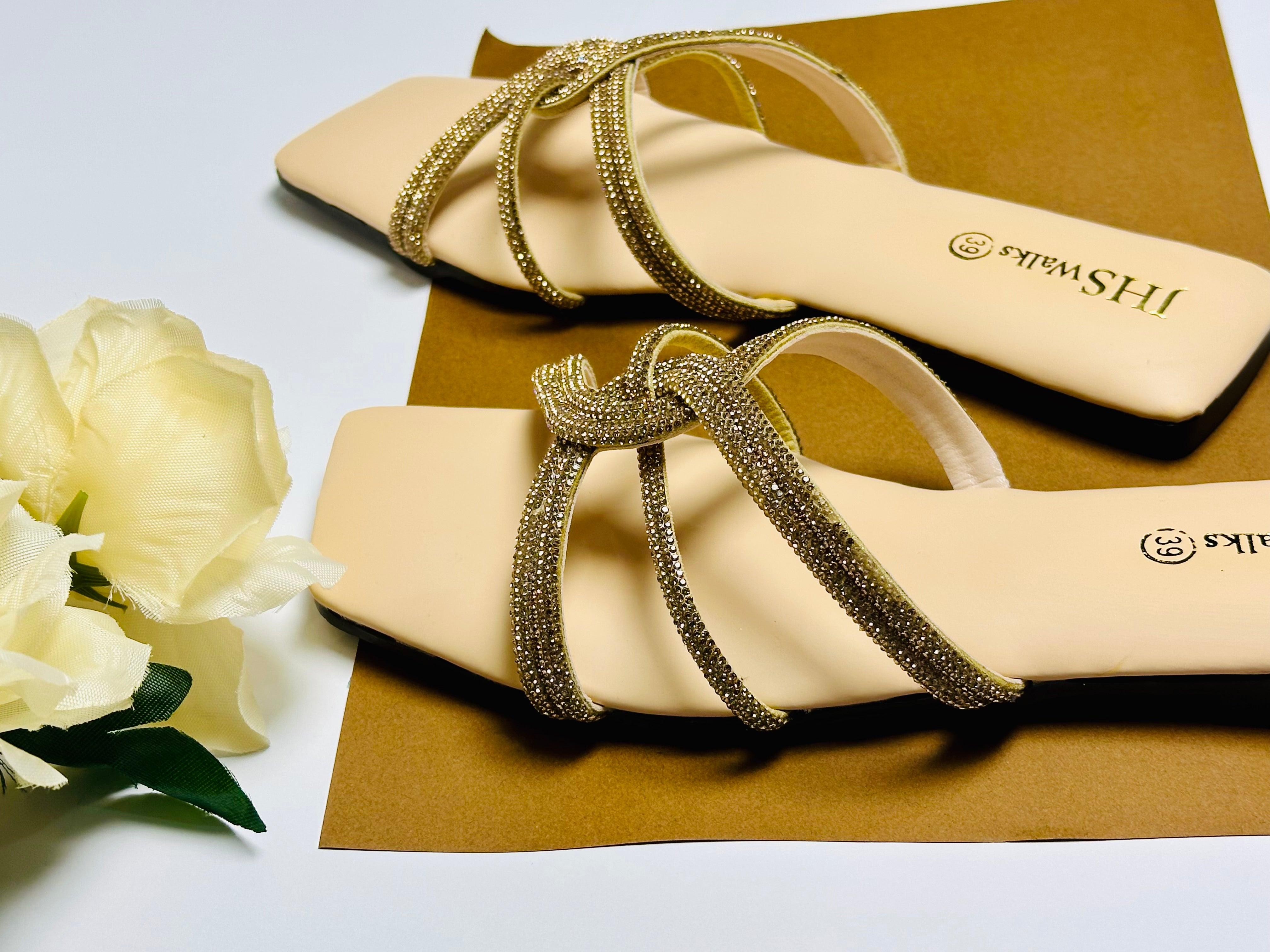 Duck White Crystal Stone Party Slippers